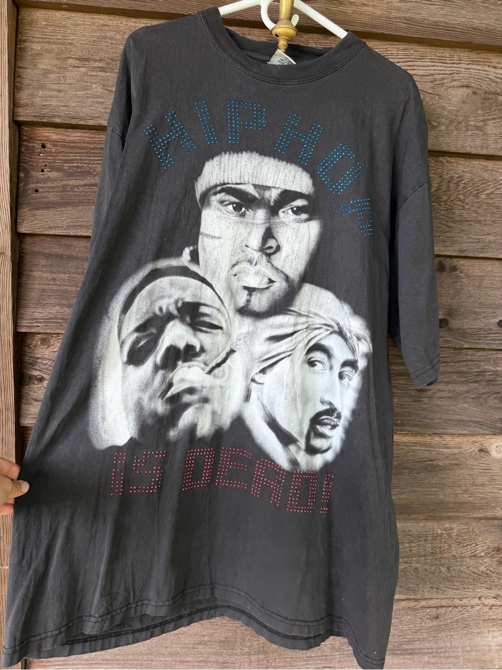 Vtg Empire Bigland Hip Hop Is Dead Rap Tee 3XL Tupac Biggie Big Pun Rhinestone.